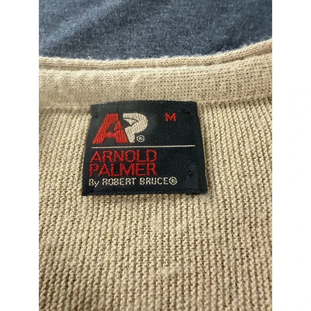 Vintage Arnold Palmer Robert Bruce Shaggy Cardigan Sweater Tan Beige Mens Medium